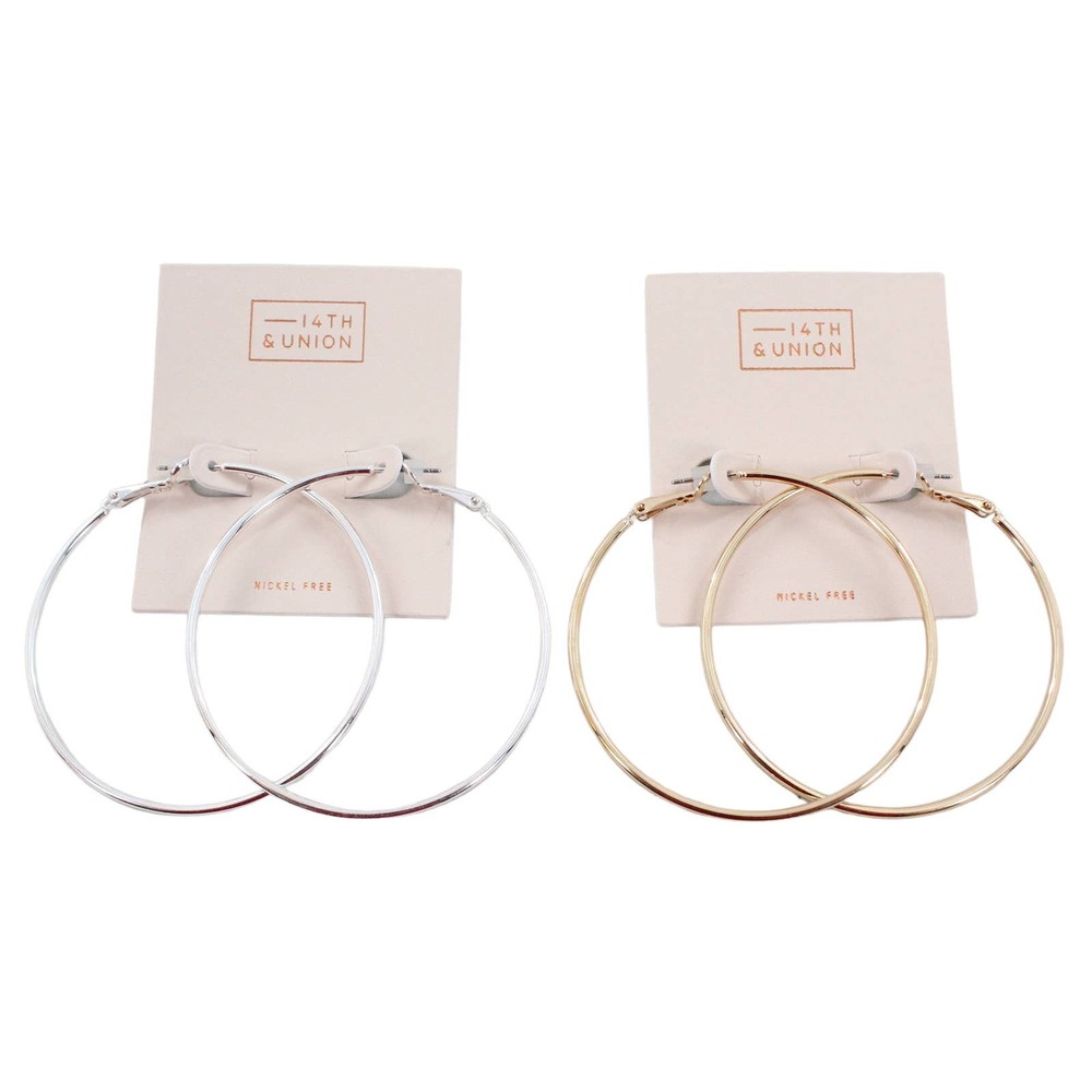 2 Pair of Gold & Silver 2.25" Hoop Earrings from Nordstrom Rack E1208-E1347